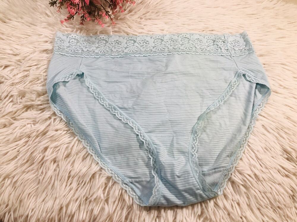 Women Vanity Fair 8/XL Blue Silky Smooth Flattering Lace Hi Cut Panties #13280